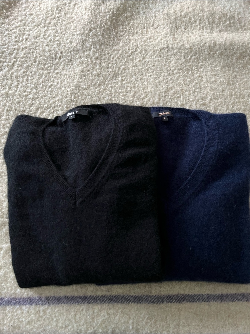 Quince Women’s V-Neck Cashmere Sweaters - Black & Navy